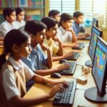 Students learning coding in school