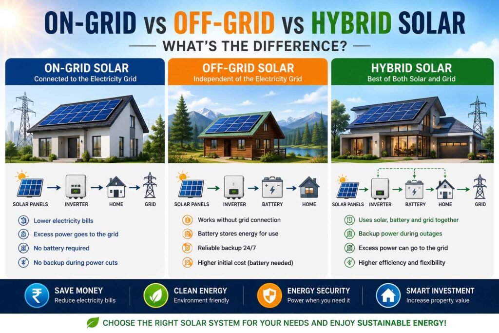 on grid vs off grid vs hybrid solar